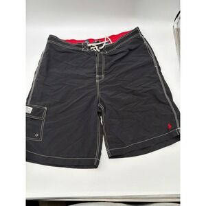 Polo Ralph Lauren Mens XL Black Board Shorts Swim Trunks Cargo Pocket Red Pony